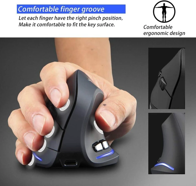 Alt view image 5 of 6 - Optical Wireless Mouse,Rechargeable,2400DPI,Ergonomic Design Reduces Muscle Strain,USB Vertical Ergonomic Mouse,Cordless Portable Mouse for PC,Mac,Laptop