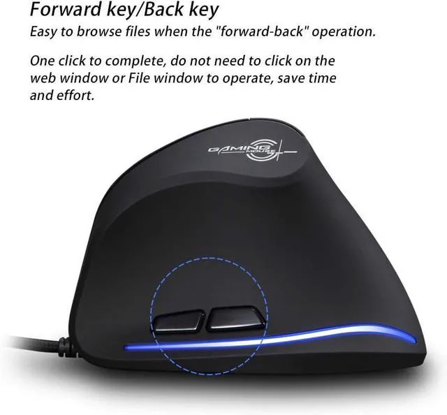 Alt view image 4 of 7 - Vertical Ergonomic Mouse,3200DPI,6 Buttons,LED Illumination,Prevention Against Mouse Arm,USB Optical Wired Mice for Laptop,PC,Mac,Black