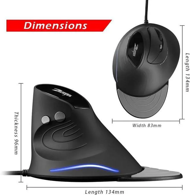Alt view image 5 of 6 - Wired Vertical Mouse,3200DPI,6 Buttons,Removable Wrist Rest,Ergonomic Design,LED Illumination,USB Optical Mouse for Laptop,PC,Mac,Black