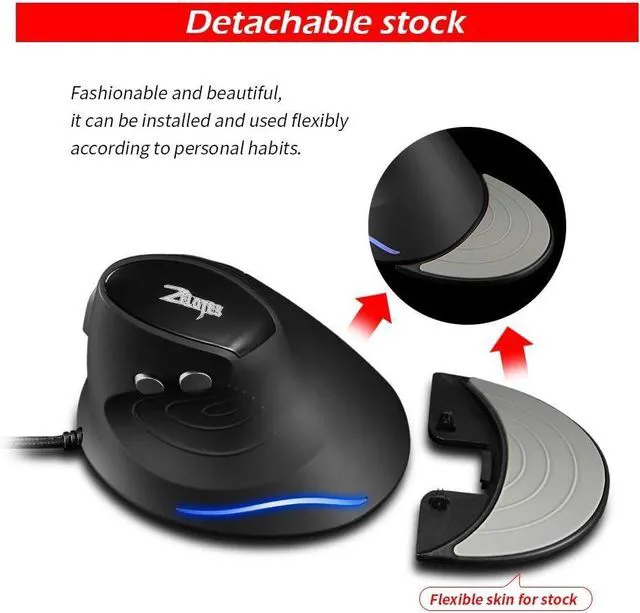 Alt view image 2 of 6 - Wired Vertical Mouse,3200DPI,6 Buttons,Removable Wrist Rest,Ergonomic Design,LED Illumination,USB Optical Mouse for Laptop,PC,Mac,Black