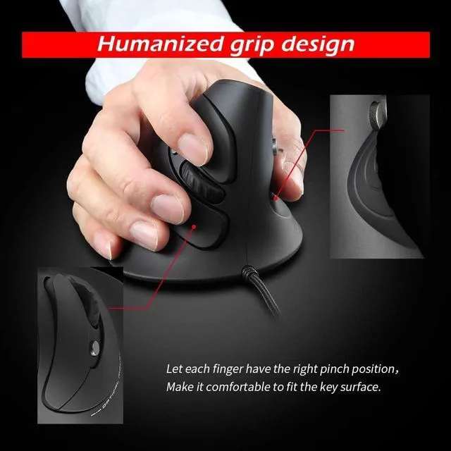 Alt view image 6 of 6 - Wired Vertical Mouse,3200DPI,6 Buttons,Removable Wrist Rest,Ergonomic Design,LED Illumination,USB Optical Mouse for Laptop,PC,Mac,Black