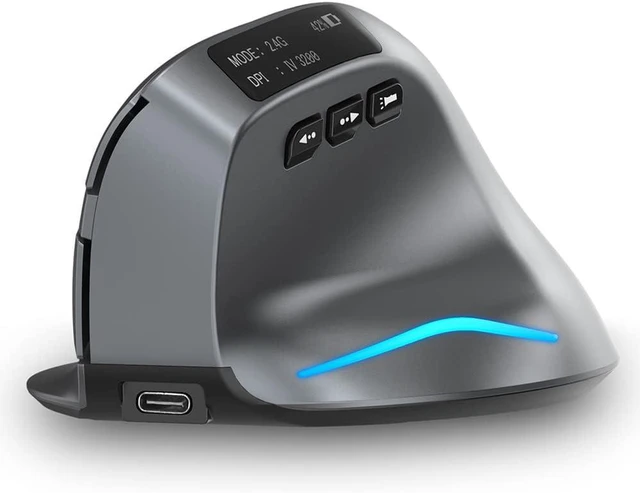 Main image of Bluetooth Wireless Mouse with Display,Rechargeable,3200DPI,BT 5.0/3.0 & 2.4G,7 Buttons,LED,USB Optical Ergonomic Vertical Mouse für Laptop,PC,Tablets,Black