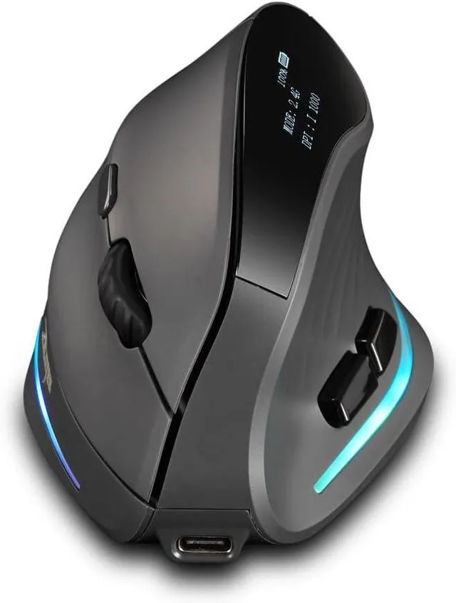 Alt view image 5 of 7 - Wireless Mouse with Display,Portable Bluetooth,4000DPI,2-in-1(BT 5.0/3.0+2.4Ghz),Rechargeable,3 Device Connection,6 Buttons Vertical Ergonomic Mouse for PC,Laptop,Tablets