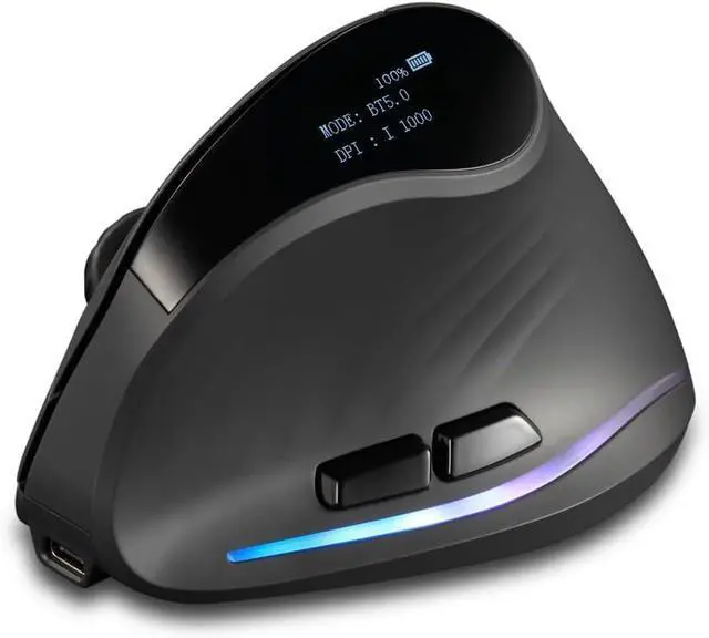 Main image of Wireless Mouse with Display,Portable Bluetooth,4000DPI,2-in-1(BT 5.0/3.0+2.4Ghz),Rechargeable,3 Device Connection,6 Buttons Vertical Ergonomic Mouse for PC,Laptop,Tablets