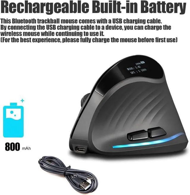 Alt view image 3 of 7 - Wireless Mouse with Display,Portable Bluetooth,4000DPI,2-in-1(BT 5.0/3.0+2.4Ghz),Rechargeable,3 Device Connection,6 Buttons Vertical Ergonomic Mouse for PC,Laptop,Tablets