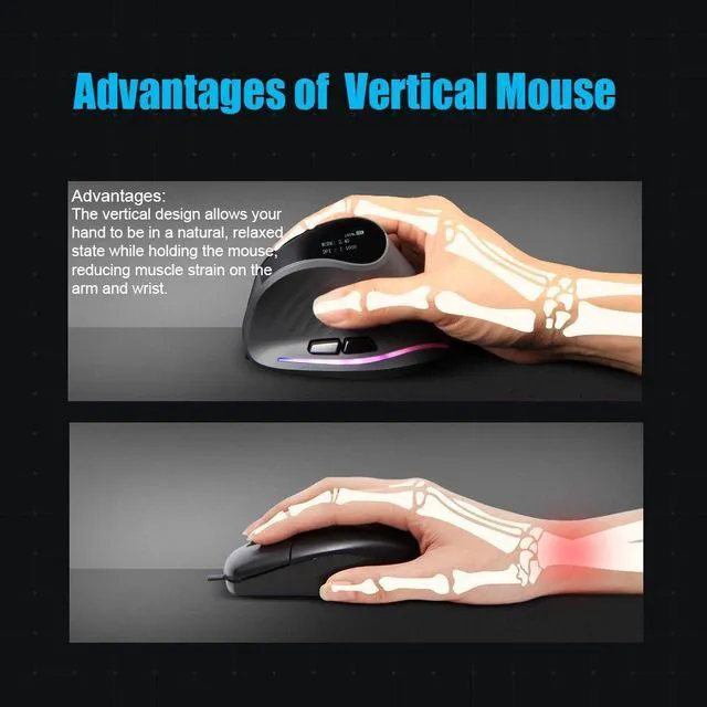 Alt view image 6 of 7 - Wireless Mouse with Display,Portable Bluetooth,4000DPI,2-in-1(BT 5.0/3.0+2.4Ghz),Rechargeable,3 Device Connection,6 Buttons Vertical Ergonomic Mouse for PC,Laptop,Tablets
