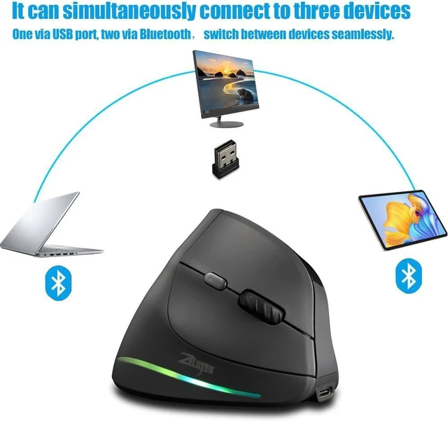 Alt view image 2 of 7 - Wireless Mouse with Display,Portable Bluetooth,4000DPI,2-in-1(BT 5.0/3.0+2.4Ghz),Rechargeable,3 Device Connection,6 Buttons Vertical Ergonomic Mouse for PC,Laptop,Tablets