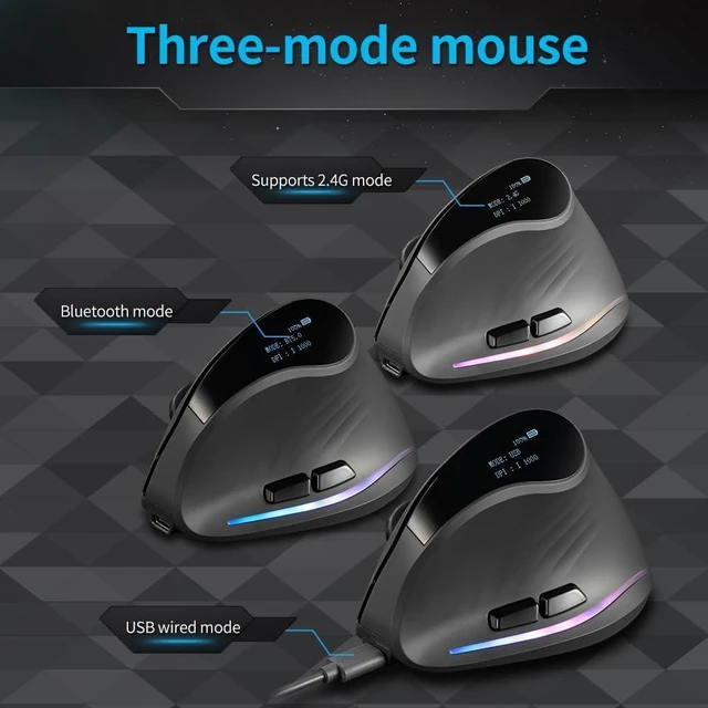 Alt view image 7 of 7 - Wireless Mouse with Display,Portable Bluetooth,4000DPI,2-in-1(BT 5.0/3.0+2.4Ghz),Rechargeable,3 Device Connection,6 Buttons Vertical Ergonomic Mouse for PC,Laptop,Tablets