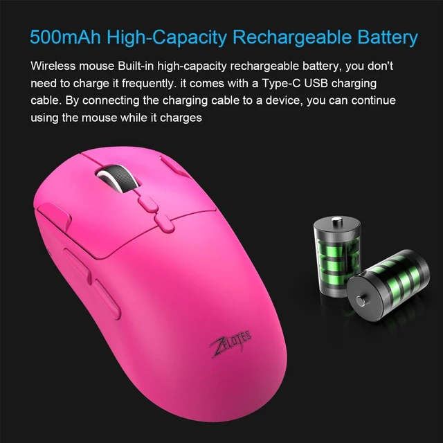 Alt view image 2 of 6 - Gaming Wireless Mouse, Bluetooth Rechargeable with 9 Programmable Buttons,Ultra-Light 60g, 24,000 DPI, BT/USB 2.4G / Type-C, Ergonomic Optical Mouse for Laptop, PC,Office and Gamers (Pink)