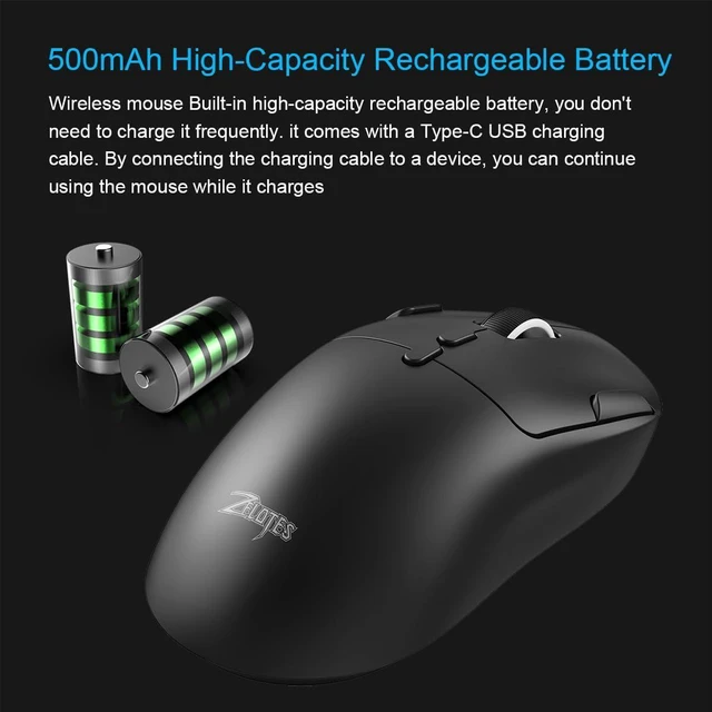 Alt view image 2 of 7 - Gaming Wireless Mouse, Bluetooth Rechargeable with 9 Programmable Buttons,Ultra-Light 60g, 24,000 DPI, BT/USB 2.4G / Type-C, Ergonomic Optical Mouse for Laptop, PC,Office and Gamers (Black)