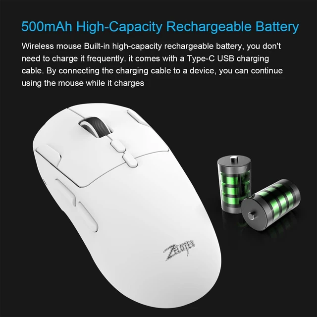 Alt view image 6 of 6 - Gaming Wireless Mouse, Bluetooth Rechargeable with 9 Programmable Buttons,Ultra-Light 60g, 24,000 DPI, BT/USB 2.4G / Type-C, Ergonomic Optical Mouse for Laptop, PC,Office and Gamers (White)