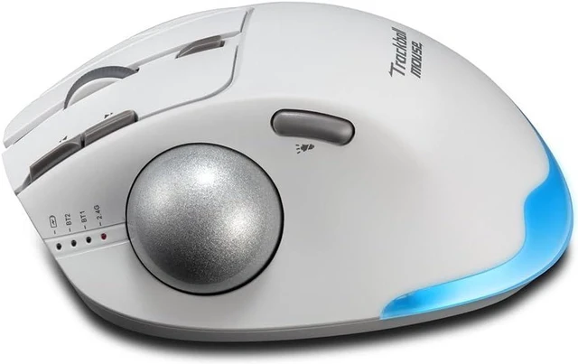 Alt view image 5 of 6 - Wireless Trackball Mouse,Bluetooth Mouse,Rechargeable,4800 DPI, 2-in-1(BT 5.0/3.0+2.4GHz USB Receiver), 8 Buttons,Ergonomic Design,LED Lighting,for Laptop, PC, Pad,White