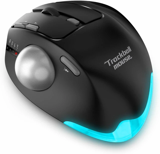 Alt view image 4 of 7 - Wireless Trackball Mouse,Bluetooth Mouse,Rechargeable,4800 DPI, 2-in-1(BT 5.0/3.0+2.4GHz USB Receiver), 8 Buttons,Ergonomic Design,LED Lighting,for Laptop, PC, Pad,Black
