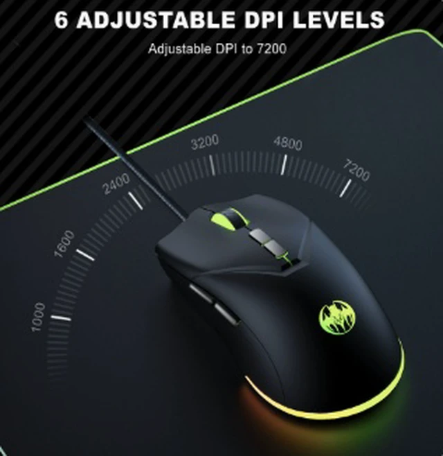 Alt view image 4 of 4 - GM06 Wired Gaming Mouse, 7-Button Ergonomic Gaming Mouse with 4-Level Adjustable DPI up to 7200, 4-Color Breathing Lights, USB Plug & Play, 1.5m Cable