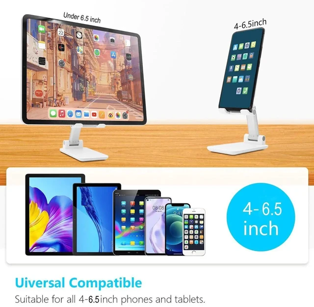 Alt view image 3 of 5 - Cell Phone Stand for Desk, Angle & Height Adjustable Phone Holder, (White) | Fully Foldable, Fits for All Under 6.5" Smartphones, Ideal for Home, Office & Travel Use