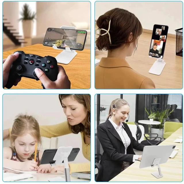 Alt view image 4 of 5 - Cell Phone Stand for Desk, Angle & Height Adjustable Phone Holder, (White) | Fully Foldable, Fits for All Under 6.5" Smartphones, Ideal for Home, Office & Travel Use