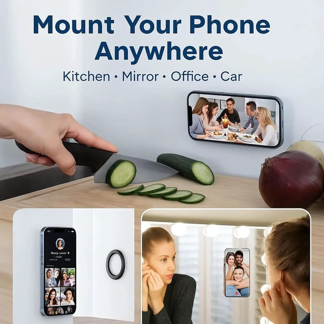 Alt view image 6 of 6 - Magnetic Phone Wall Mount Hands-Free Shower Mirror Holder & Car Sticker Stand, Compatible with iPhone 17 16 15 14 13 12 Pro Max Mini (Black)