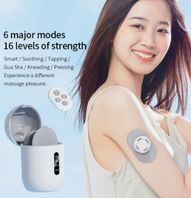 Alt view image 2 of 4 - Q1 Portable Pulse Massage Device with Charging Case, Mini Wearable Massage Pad for Neck, Back, Waist & Legs, 16-Level Intensity, Rechargeable