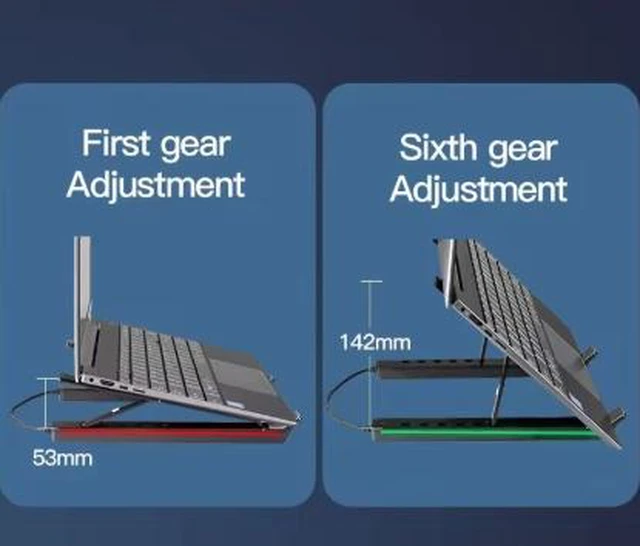 Alt view image 3 of 3 - Aluminum Alloy Laptop Stand with Expansion Hub, Foldable Notebook Stand with Cooling Design and RGB Lighting, Portable Desktop Laptop Holder