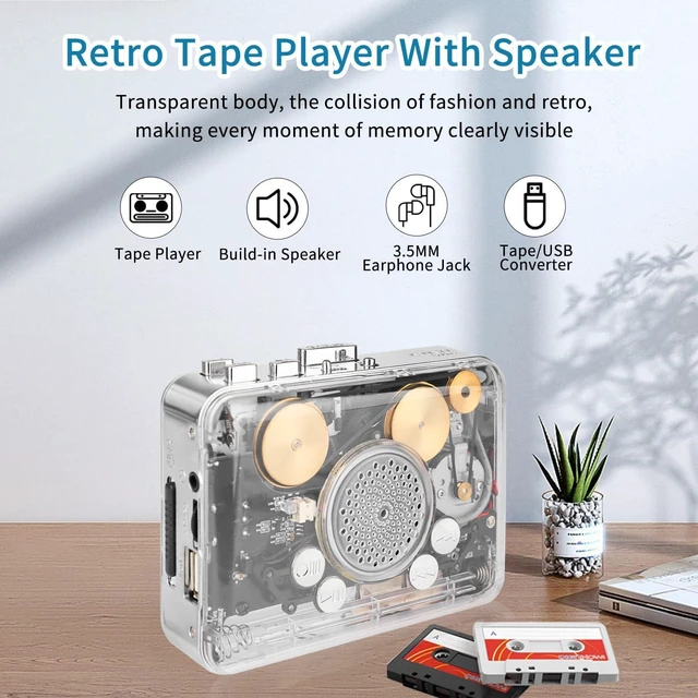 Alt view image 5 of 7 - Portable Clear Stereo &Auto Reverse Cassette Player,Convert Tapes to MP3 Format via USB Converter,Built-in Cool Copper Wheel Movement Speaker