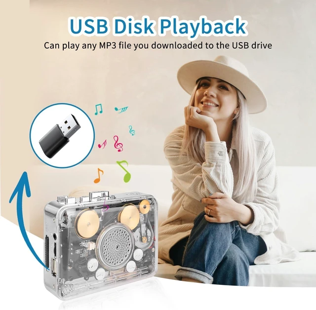 Alt view image 2 of 7 - Portable Clear Stereo &Auto Reverse Cassette Player,Convert Tapes to MP3 Format via USB Converter,Built-in Cool Copper Wheel Movement Speaker