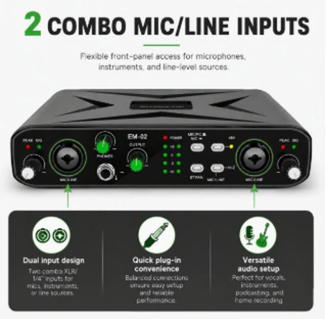 Alt view image 4 of 5 - EM-02 USB External Sound Card with Stereo Headphone Support, Plug & Play Audio Adapter for PC, Recording, Streaming & Live Broadcasting, Wired Audio Interface