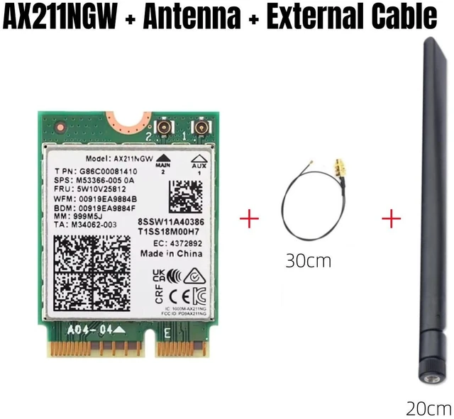 Main image of WiFi 6E AX211NGW Tri-Band 2.4G/5G/6Ghz Wireless Network Wifi Card Adapter for Bluetooth 5.2 AX211 M.2 KeyE CNVio Windows11 with 1x Antenna & 1x Cable