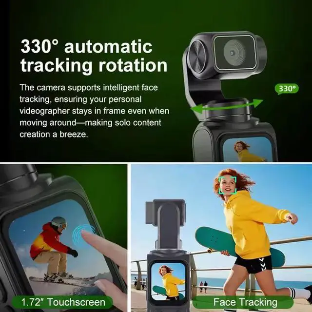 Alt view image 4 of 7 - 4K Mini Pocket Action Camera 330° Auto Rotate Touchscreen Vlog Video Recorder