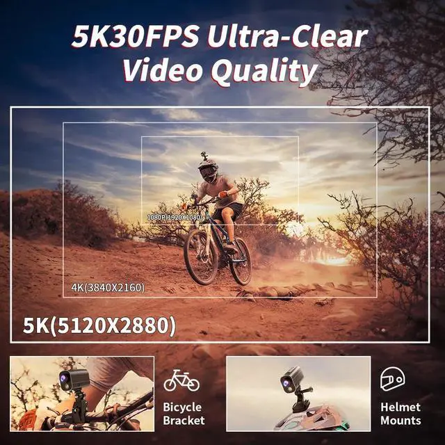 Alt view image 4 of 7 - 5K Action Camera Motorcycle Helmet Cam WiFi EIS Stabilization Cycling Recorder