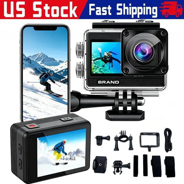 Alt view image 2 of 7 - Action Camera 5K 60FPS WiFi EIS Dual Screen Waterproof Sports Camera Remote