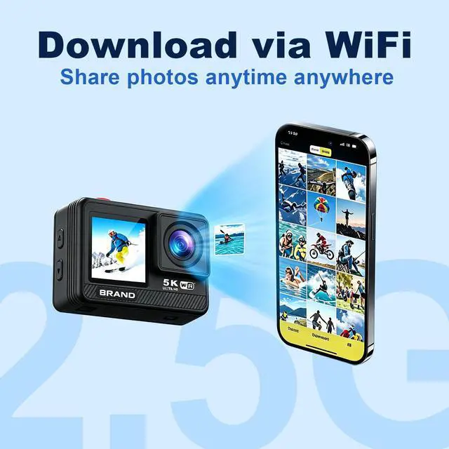 Alt view image 6 of 7 - Action Camera 5K 60FPS WiFi EIS Dual Screen Waterproof Sports Camera Remote