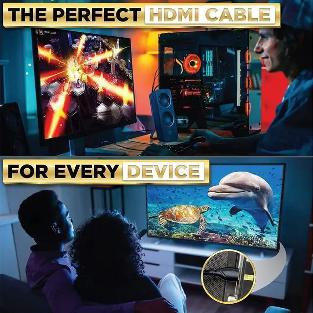 Alt view image 7 of 7 - 4K Long HDMI Cable 50 ft | High Speed, Braided Nylon & Gold Connectors, 4K @ 60Hz, Ultra HD, 2K, 1080P, ARC & CL3 Rated | for Laptop, Monitor, PS5, PS4, Xbox One, Fire TV, Apple TV