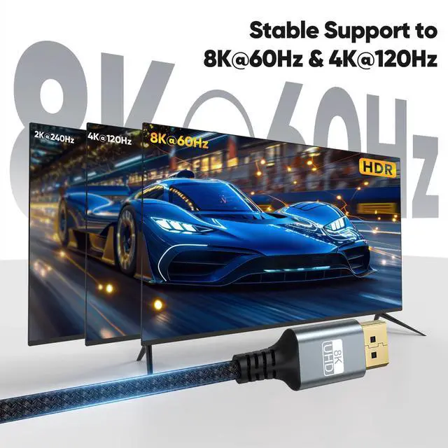 Alt view image 3 of 7 - DisplayPort Cables 1.4 6FT 10-Pack, 32.4Gbps DP Cable, 8K@60Hz/4K@120Hz/2K@240Hz, HDR, DSC 1.2, FreeSync, G-Sync, FEC, Compatible for Monitor, Computer, Laptop, Graphics Card, Docking Station