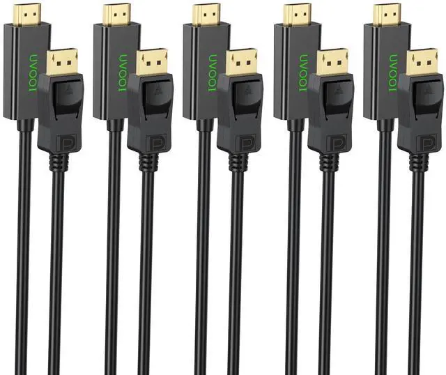 Main image of DisplayPort to HDMI Cable 6ft 5-Pack, Display Port (DP) to HDMI Cable 6 feet Adapter for All DisplayPort Laptop/Computer to Monitor/HDTV/Projector with HDMI