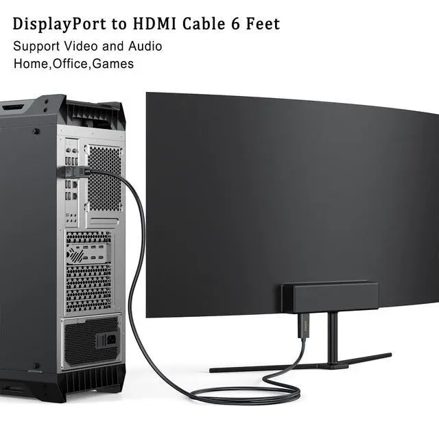 Alt view image 4 of 7 - DisplayPort to HDMI Cable 6ft 5-Pack, Display Port (DP) to HDMI Cable 6 feet Adapter for All DisplayPort Laptop/Computer to Monitor/HDTV/Projector with HDMI