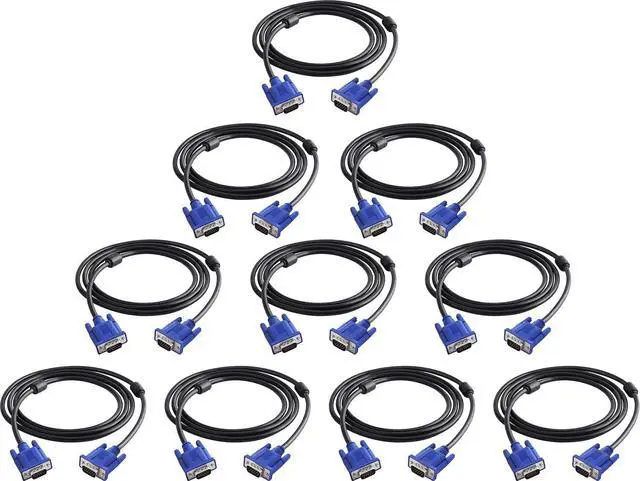 Main image of VGA to VGA Monitor Cable 15 Pin Male to Male Computer Cord Support 1080P Full HD for Laptop TV Projector - 6 Feet(10 Pack)