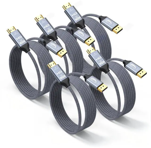Main image of DisplayPort to HDMI Cable 4K 6 FT 5-Pack, Uni-Directional Source DP Display Port to HDMI Monitor Adapter Braided Support 3D HDR HDCP 2.2 for HDTV,Dell, NVIDIA, Lenovo, AMD, PC, Laptop, GPU, Projector