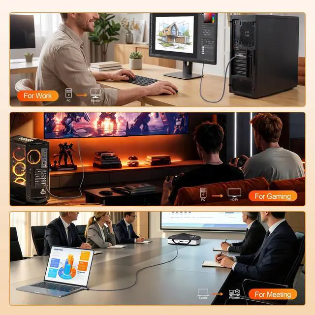 Alt view image 6 of 7 - DisplayPort to HDMI Cable 4K 6 FT 5-Pack, Uni-Directional Source DP Display Port to HDMI Monitor Adapter Braided Support 3D HDR HDCP 2.2 for HDTV,Dell, NVIDIA, Lenovo, AMD, PC, Laptop, GPU, Projector