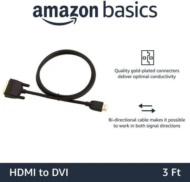 Alt view image 2 of 4 - HDMI to DVI Adapter Cable, Bi-Directional 1080P, Gold-Plated, 3 ft/0.9 m, Black, 10-Pack