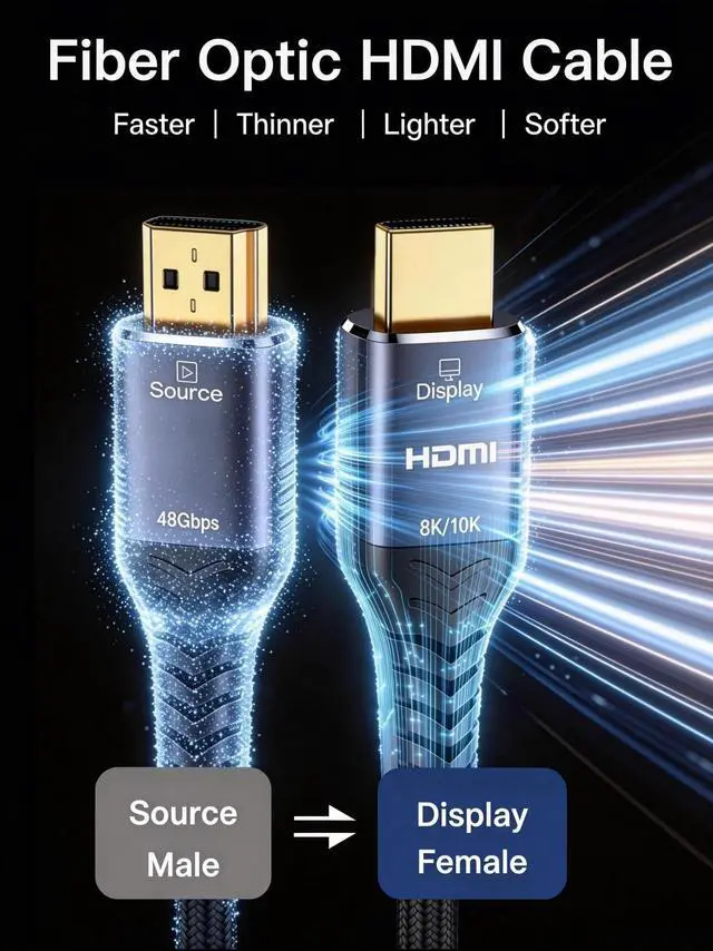 Alt view image 3 of 6 - 8K 4K Long Fiber Optic HDMI 2.1 Cable 66FT, Ultra High Speed Cable 8K 4K 144Hz 120Hz 60Hz Braided HDMI Cord Compatible for PS5 Xbox Support ARC eARC HDR10+ HDCP2.3 Monitor HDTV Laptop Blu-ray