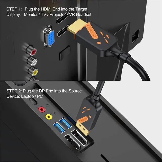 Alt view image 6 of 7 - 4K DisplayPort to HDMI Cable 3FT, 10-Pack, DP (Display Port) to HDMI Cable Adapter Gold-Plated 4K@30Hz High Definition, Supports Video and Audio for Computer, Monitor, HDTV, Projector