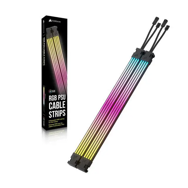 Alt view image 6 of 6 - iCUE ARGB PSU Cable Strips 2X 200mm LED Strips 100 RGB LEDs Per Strip Fits Any PSU Cable Motherboard 5V ARGB Control Black