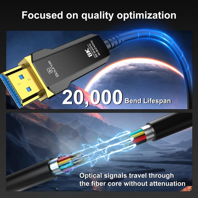 Alt view image 6 of 7 - Fiber Optic HDMI 2.1 Cable 23ft, 8K Long Active HDMI Cable, High Speed Fiber HDMI Cord 8K@60Hz 4K@120Hz, Dynamic HDR, eARC, HDCP 2.2&2.3, 3D, for HDTV Monitor Game Laptop Home Theatre