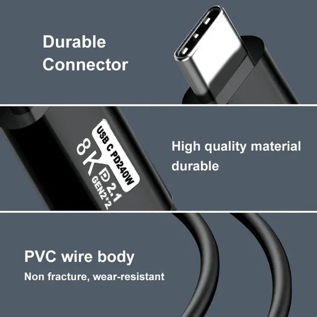 Alt view image 6 of 7 - Type C to USB C Cable 25FT,240W 8K60HZ USB C GEN2x2(Data usb3.1),USB C Video Output From USB3.2/ USB4.0 Fast Charging & Sync for Xreal MacBook Pro iPad Pro iPhone 15 Pro Galaxy S22 Portable Monitor