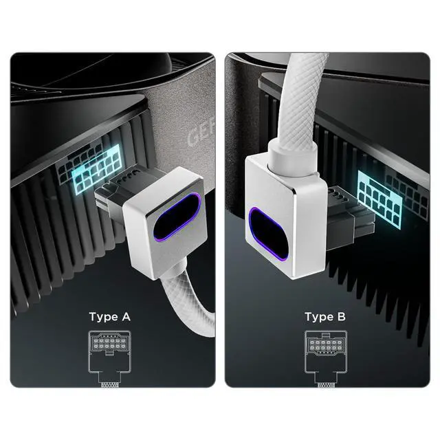 Alt view image 4 of 5 - Hydra-16PIN 12VHPWR Modular Cable, 90 Degree Adapter, 12+4-Pin (16-Pin) 12HVPWR to 12HVPWR, Male to Male for All RTX 40 and 50 Series 4080 4090 5080 (NOT 5090) PC GPU Power Cord (A Type, White)