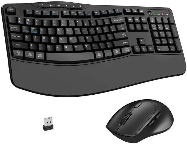 Main image of Wireless Keyboard and Mouse Combo, Ergonomic Keyboard with 6 Multimedia Keys, 2.4G Full Size Keyboard with Wrist Rest, 3-Level DPI Wireless Silent Mouse with 6-Buttons, for Windows (Dark Black)