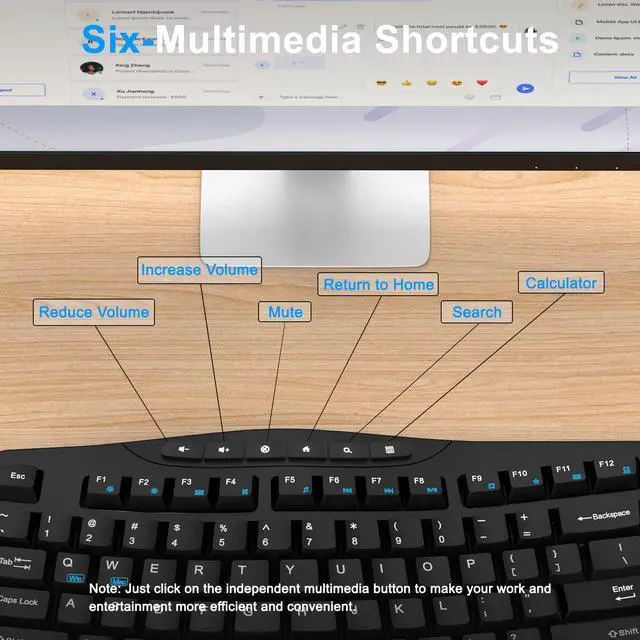 Alt view image 3 of 7 - Wireless Keyboard and Mouse Combo, Ergonomic Keyboard with 6 Multimedia Keys, 2.4G Full Size Keyboard with Wrist Rest, 3-Level DPI Wireless Silent Mouse with 6-Buttons, for Windows (Dark Black)