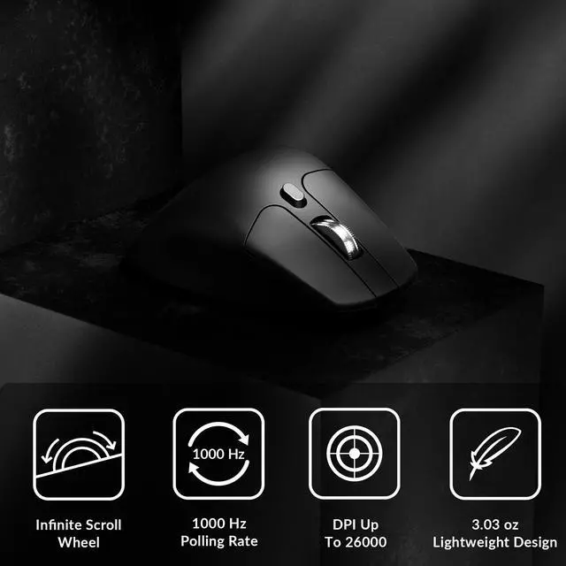 Alt view image 3 of 7 - M6 Silent Wireless Gaming Mouse, 1000Hz, Bluetooth 5.3/2.4GHz/Wired, PixArt 3395 Sensor (26K DPI), 86g, On-Board Memory Profiles for Plug & Play, Programmable for Mac/Windows/Linux Black