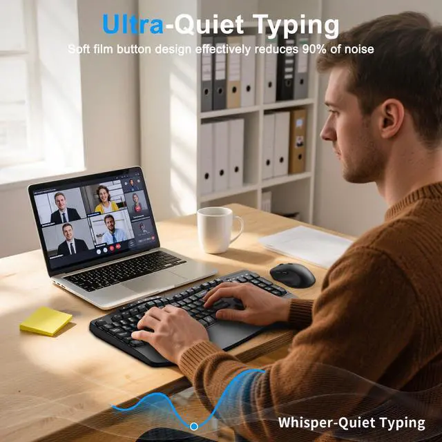 Alt view image 6 of 7 - Wireless Keyboard and Mouse Combo, Ergonomic Keyboard with 6 Multimedia Keys, 2.4G Full Size Keyboard with Wrist Rest, 3-Level DPI Wireless Silent Mouse with 6-Buttons, for Windows (Dark Black)
