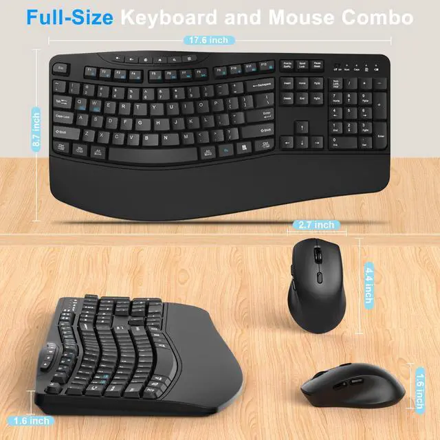 Alt view image 7 of 7 - Wireless Keyboard and Mouse Combo, Ergonomic Keyboard with 6 Multimedia Keys, 2.4G Full Size Keyboard with Wrist Rest, 3-Level DPI Wireless Silent Mouse with 6-Buttons, for Windows (Dark Black)